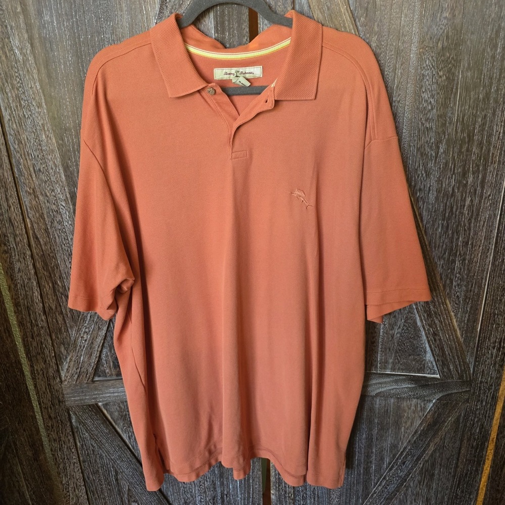 Tommy Bahama Shirt Men's Size XXL Orange Short Sleeve Polo Golf Casual Collared